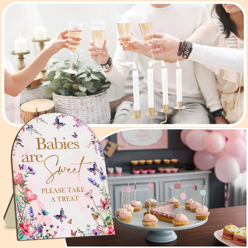 لافتة زينة لحفلات استقبال الأطفال على شكل فراشة من Sweet Babies Please Take A Treat - لافتة ترحيب وردية مقاس 9 * 11 بوصة - Image 5